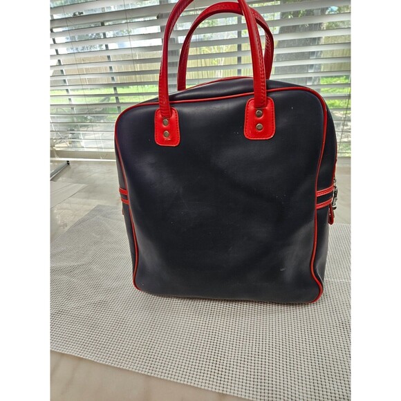 Retro-Inspired Faux-Leather Travel Racquet Bag, Navy Blue, Stylish Unisex Design - Picture 3 of 11